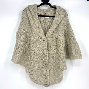 Kensie Girl Cream Knit Hooded Poncho Sweater Capulet Boho Cozy Women’s Small